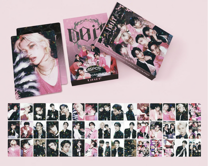 Coffret 45 photocards Stray Kids DOIT Era lomo cards holographiques version rose avec apercu des cartes
