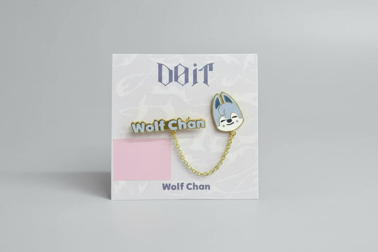 Broche collar pin SKZOO Wolf Chan Stray Kids DOIT Era - pin métal chaîne dorée