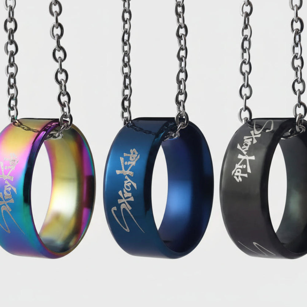 Collier Bague Gravée Stray Kids Acier Inoxydable – Bijou K-pop STAY | 3 Couleurs
