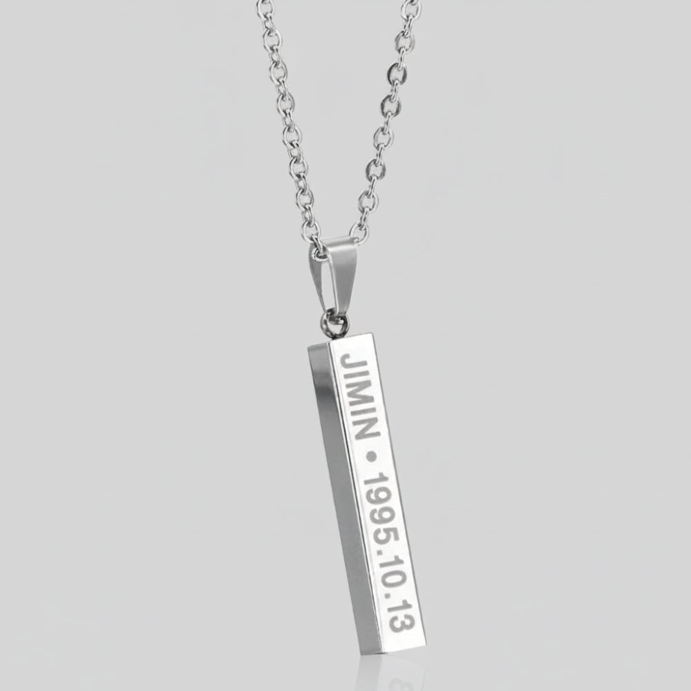 Collier BTS Jimin gravé barre en acier inoxydable avec date bijou kpop merch fan