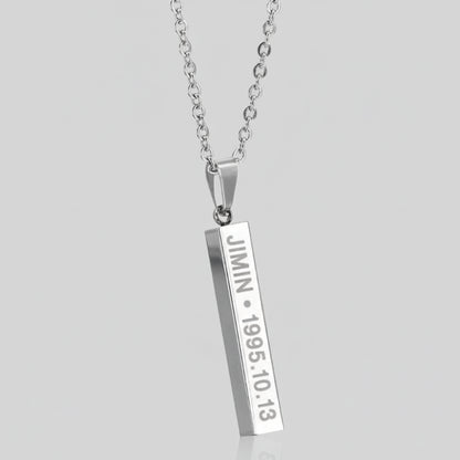 Collier BTS Jimin gravé barre en acier inoxydable avec date bijou kpop merch fan
