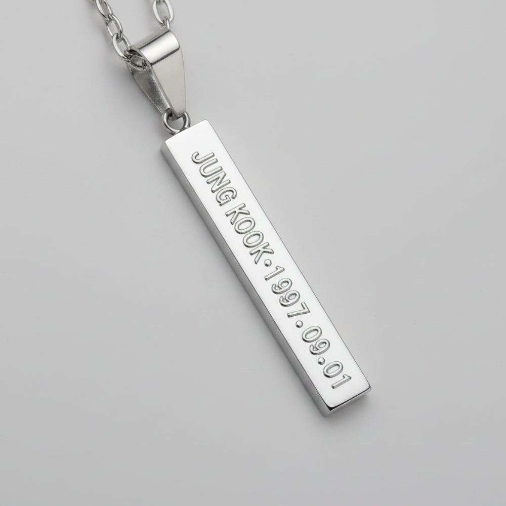 Collier BTS Jungkook gravé barre en acier inoxydable avec date bijou kpop merch fan