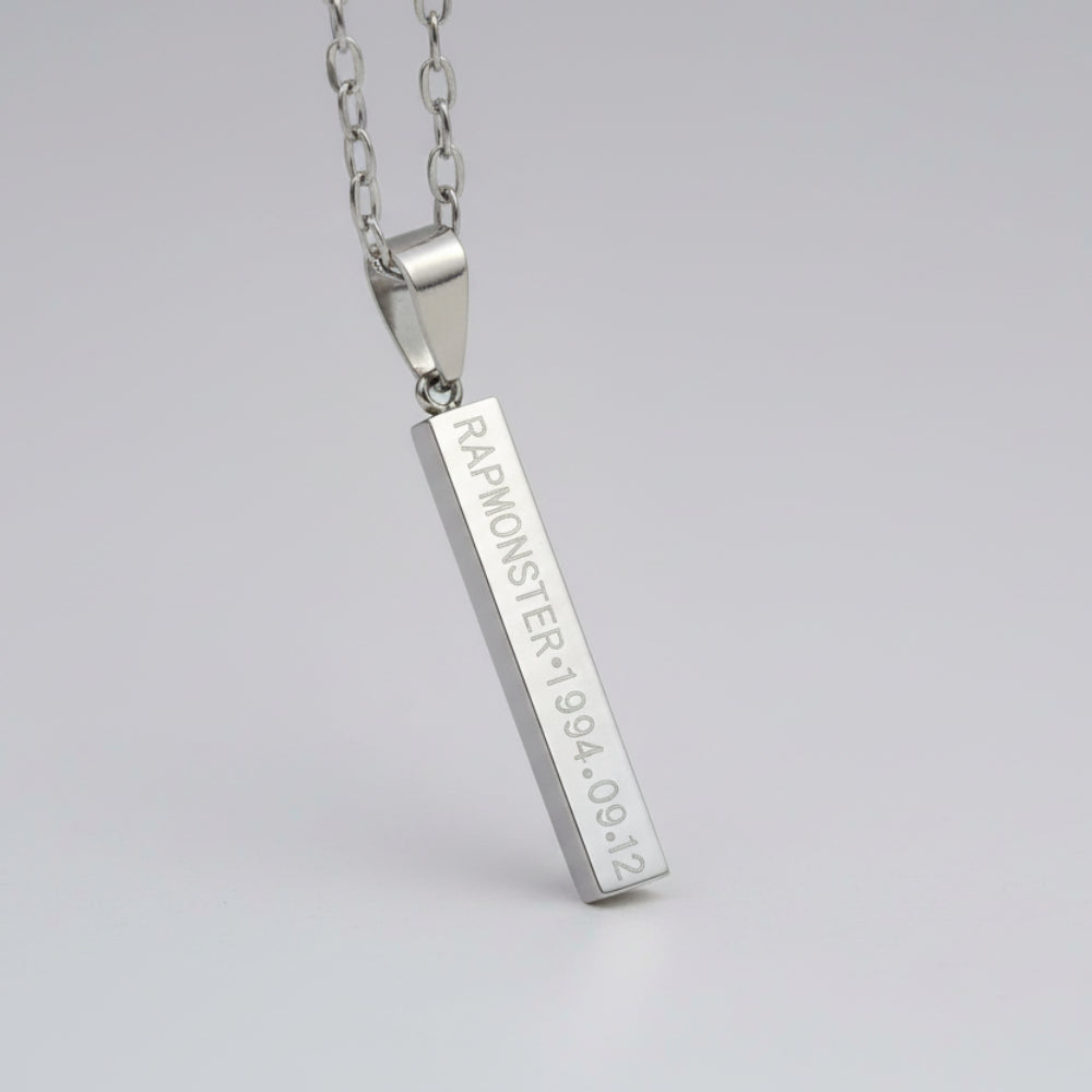 Collier BTS RM Rap Monster gravé barre en acier inoxydable avec date bijou kpop merch fan