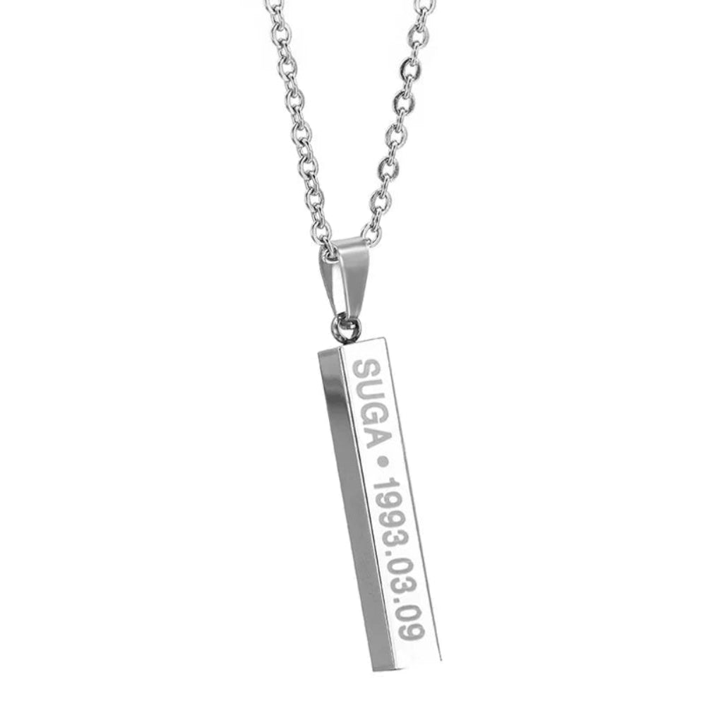Collier BTS Suga gravé barre en acier inoxydable avec date bijou kpop merch fan