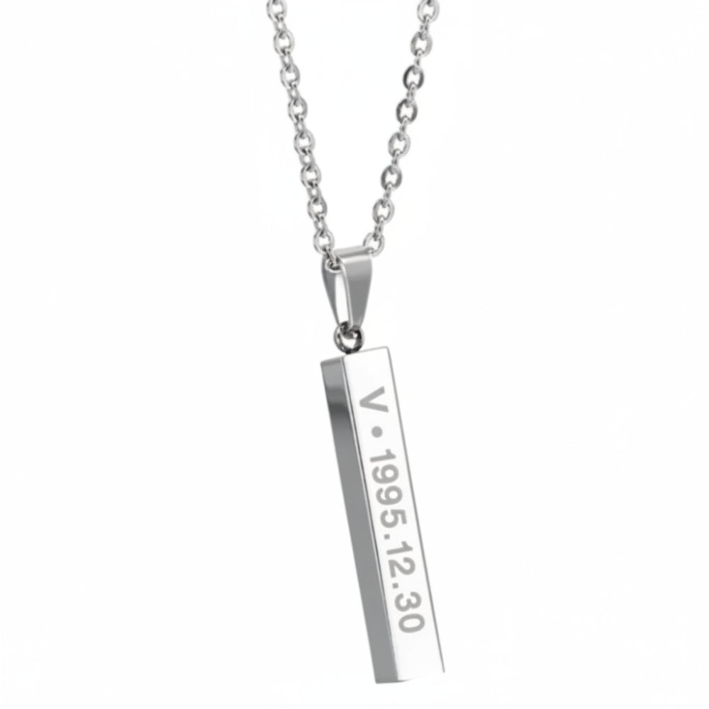 Collier BTS V Taehyung gravé barre en acier inoxydable avec date bijou kpop merch fan