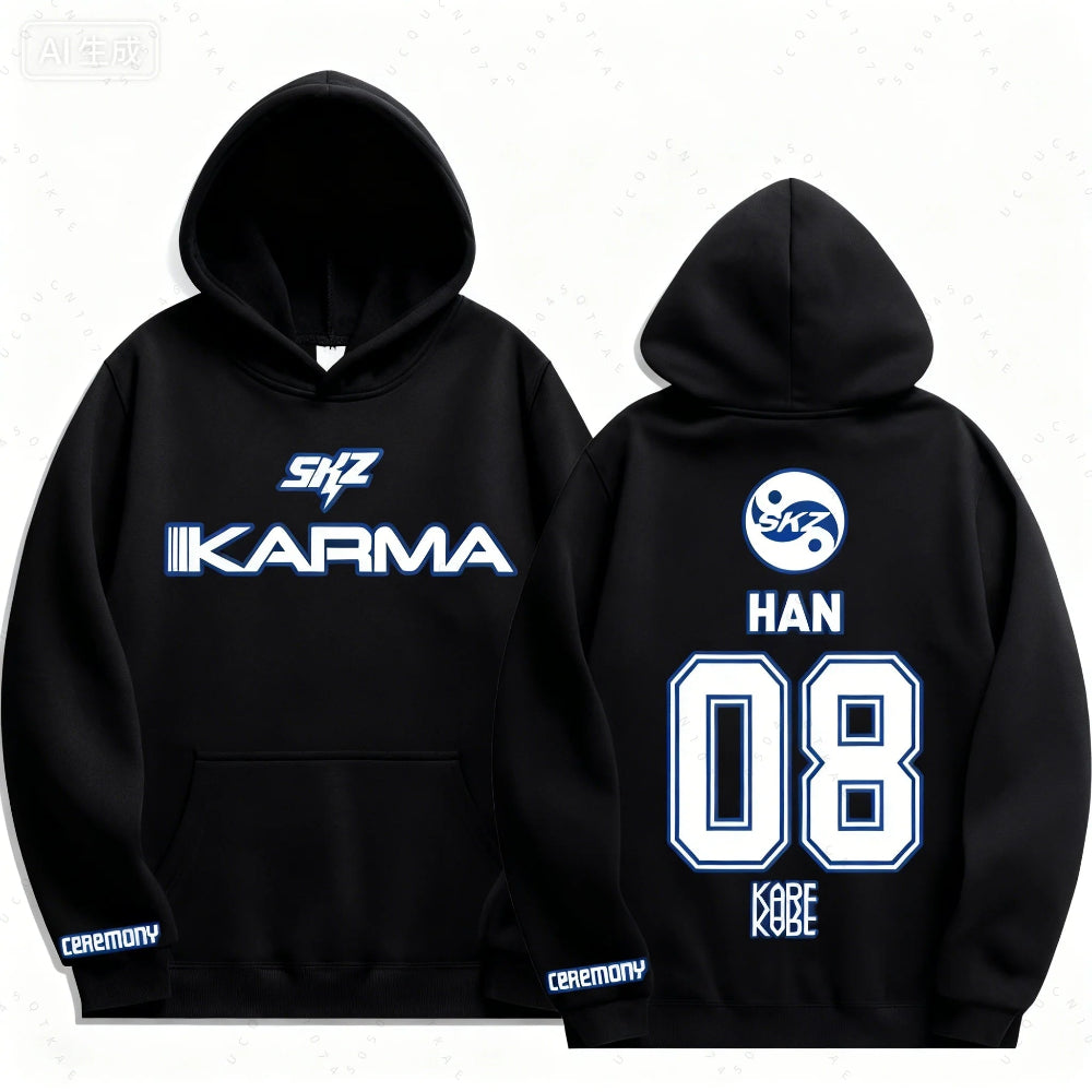 Han Stray Kids KARMA K-pop hoodie fan merch front and back