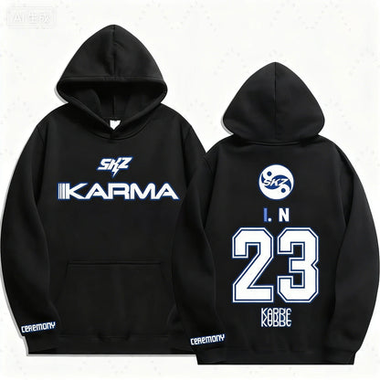 I.N Stray Kids KARMA K-pop hoodie fan merch front and back