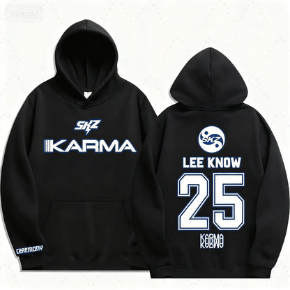 Lee Know Stray Kids KARMA K-pop hoodie fan merch front and back