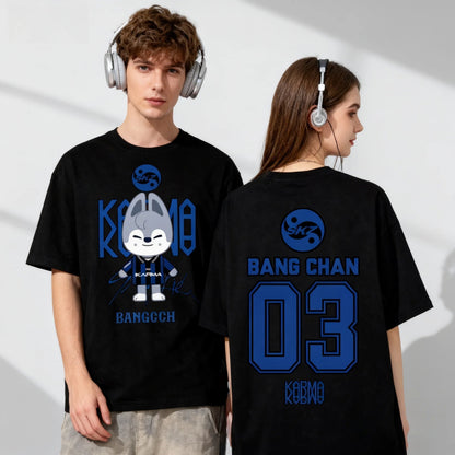 Black Stray Kids Bang Chan K-pop T-shirt front and back design
