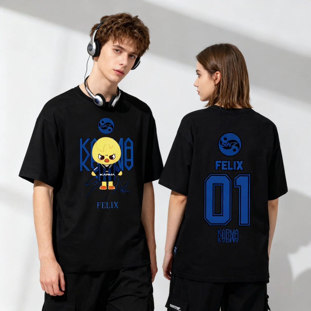 Black Stray Kids Felix K-pop T-shirt front and back design