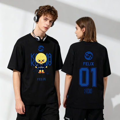Black Stray Kids Felix K-pop T-shirt front and back design