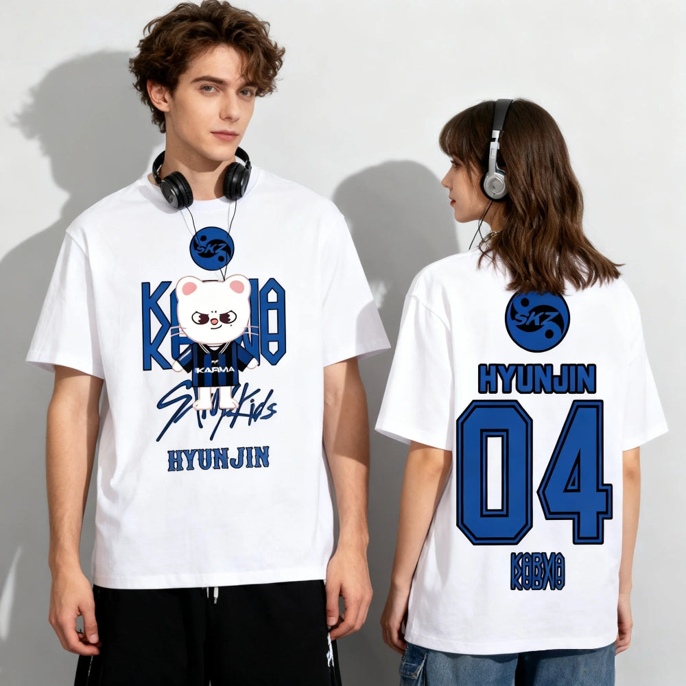 White Stray Kids Hyunjin K-pop T-shirt front and back design