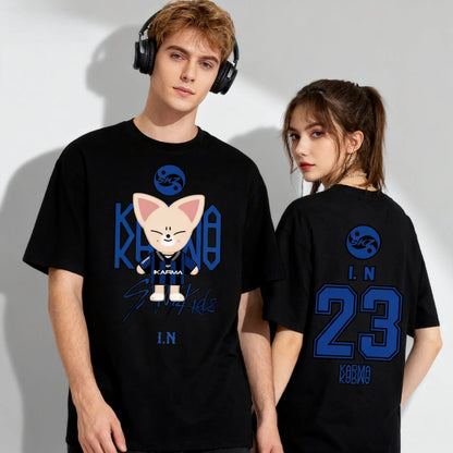 Black Stray Kids I.N K-pop T-shirt front and back design