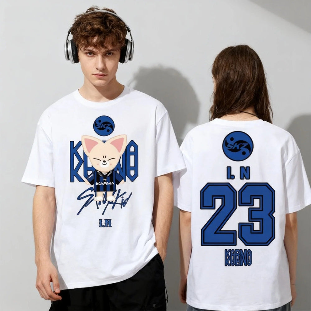 White Stray Kids I.N K-pop T-shirt front and back design