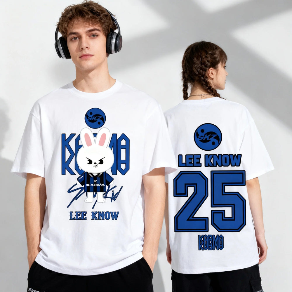 White Stray Kids Lee Know K-pop T-shirt front and back design