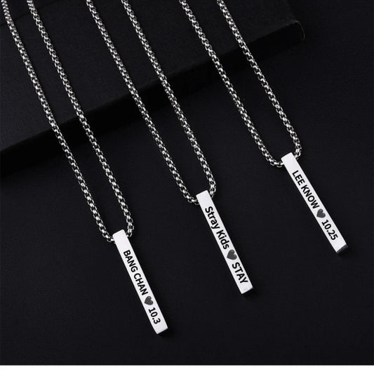 Stray Kids member bar necklace Bang Chan Lee Know K-pop fan jewelry