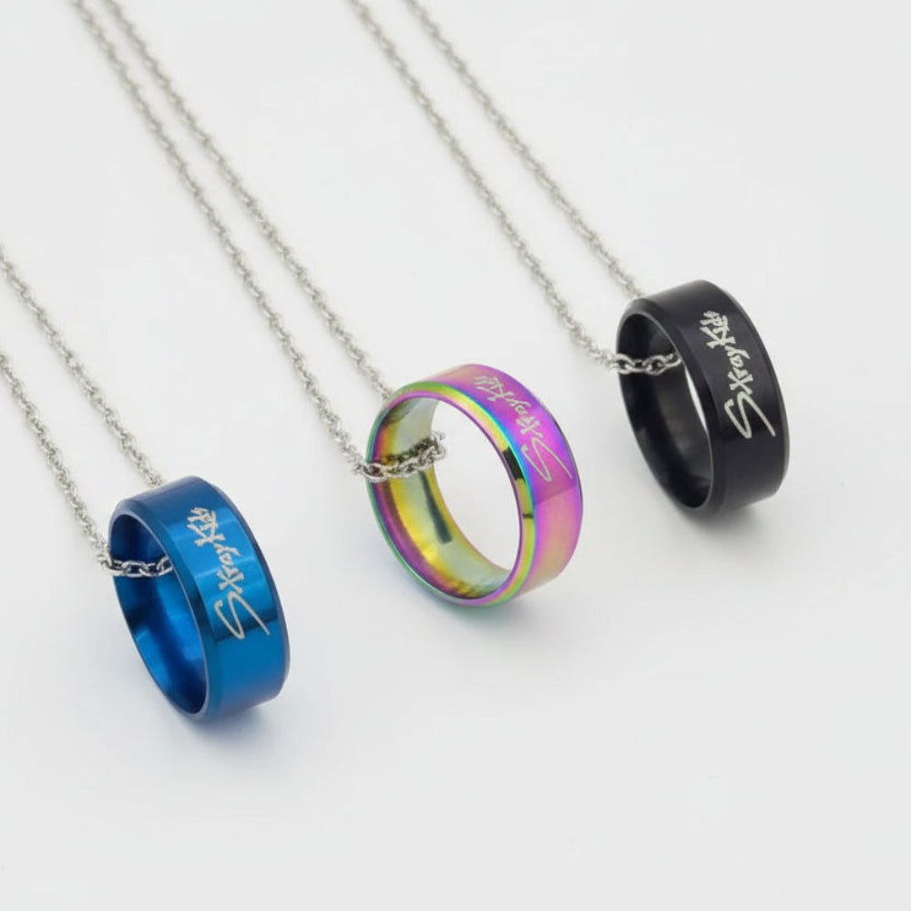 Stray Kids SKZ ring necklace pendant available in blue rainbow and black K-pop fan jewelry