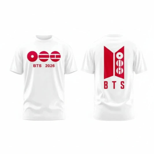 T-shirt BTS World Tour blanc unisexe avec design face et dos style K-pop fan merch